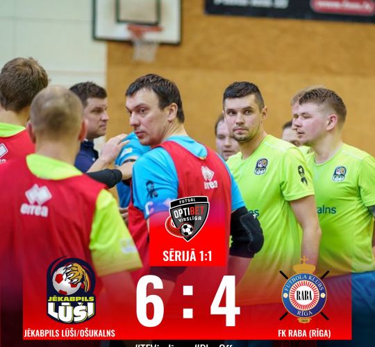 Jēkabpils Lūši/ Ošukalns Telpu futbola komanda izlīdzina rezultātu virslīgas pusfinālā